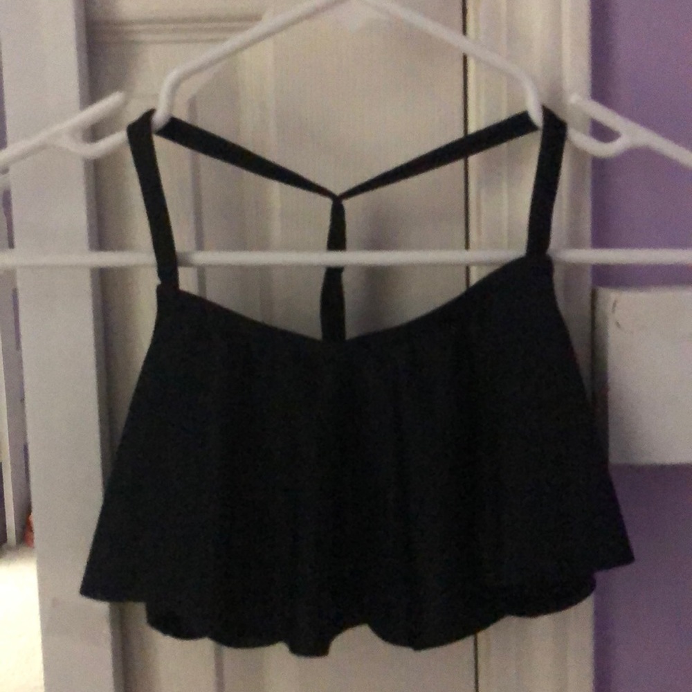 black ruffle bikini top with twist on back